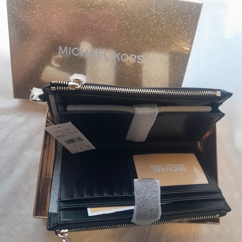 Michael Kors Double Wristlet Wallet Black Detachable  NWT Holds Your Phone - Picture 4 of 10
